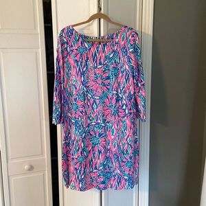 Lilly Pulitzer pink and blue 3/4 length sleeve cotton dress